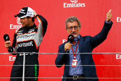 (L to R): Sergio Perez, Sahara Force India F1 on the podium with Eddie Jordan (IRE)