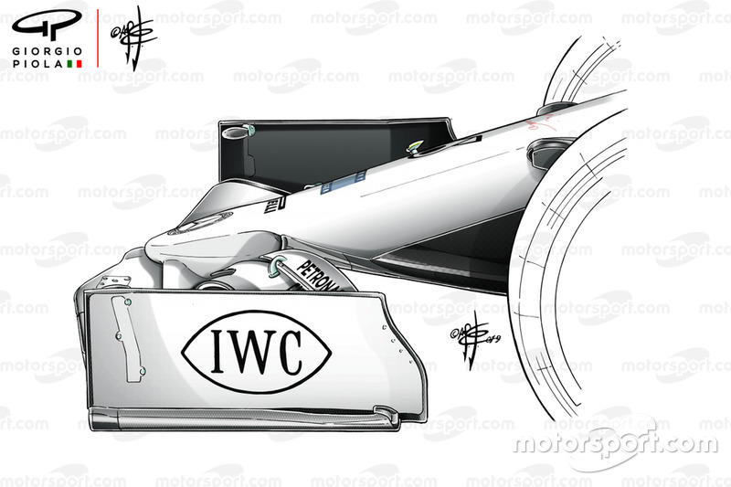 Mercedes AMG F1 W10, dettaglio dell'ala anteriore