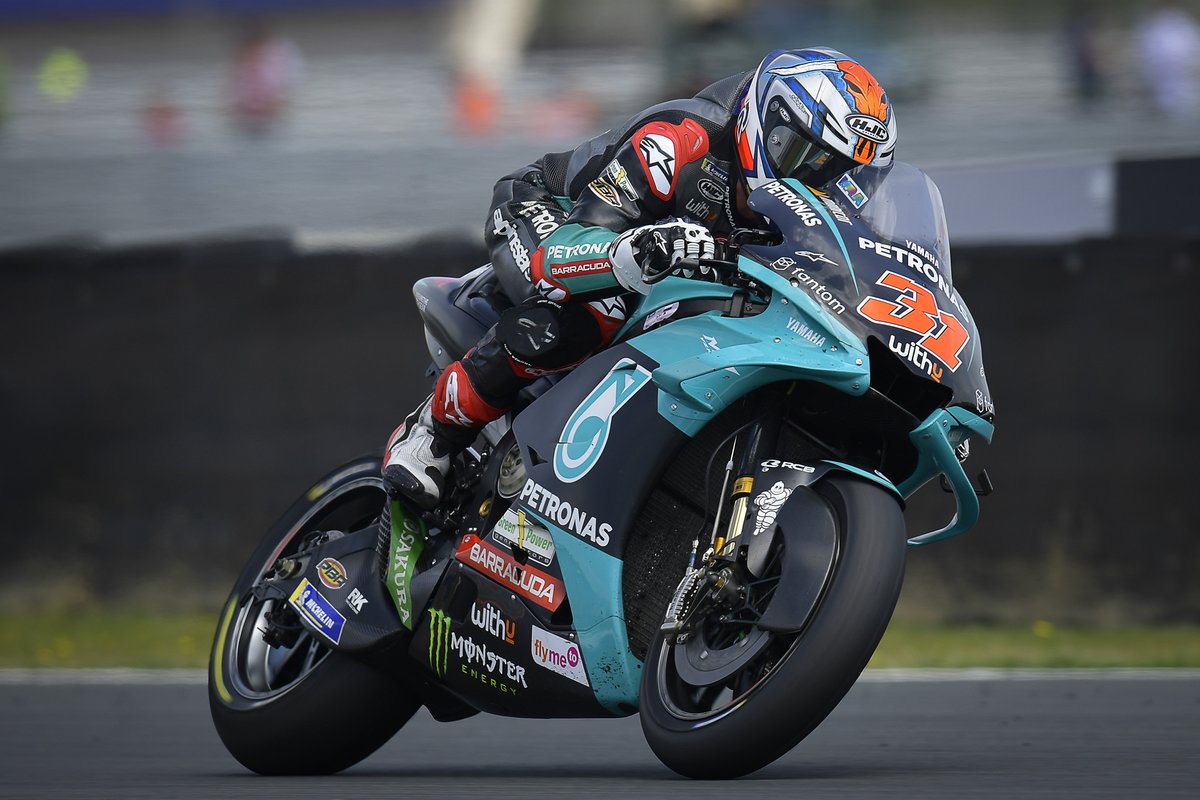 Garrett Gerloff saat menggantikan Franco Morbidelli di Petronas Yamaha SRT pada MotoGP Belanda 2021.