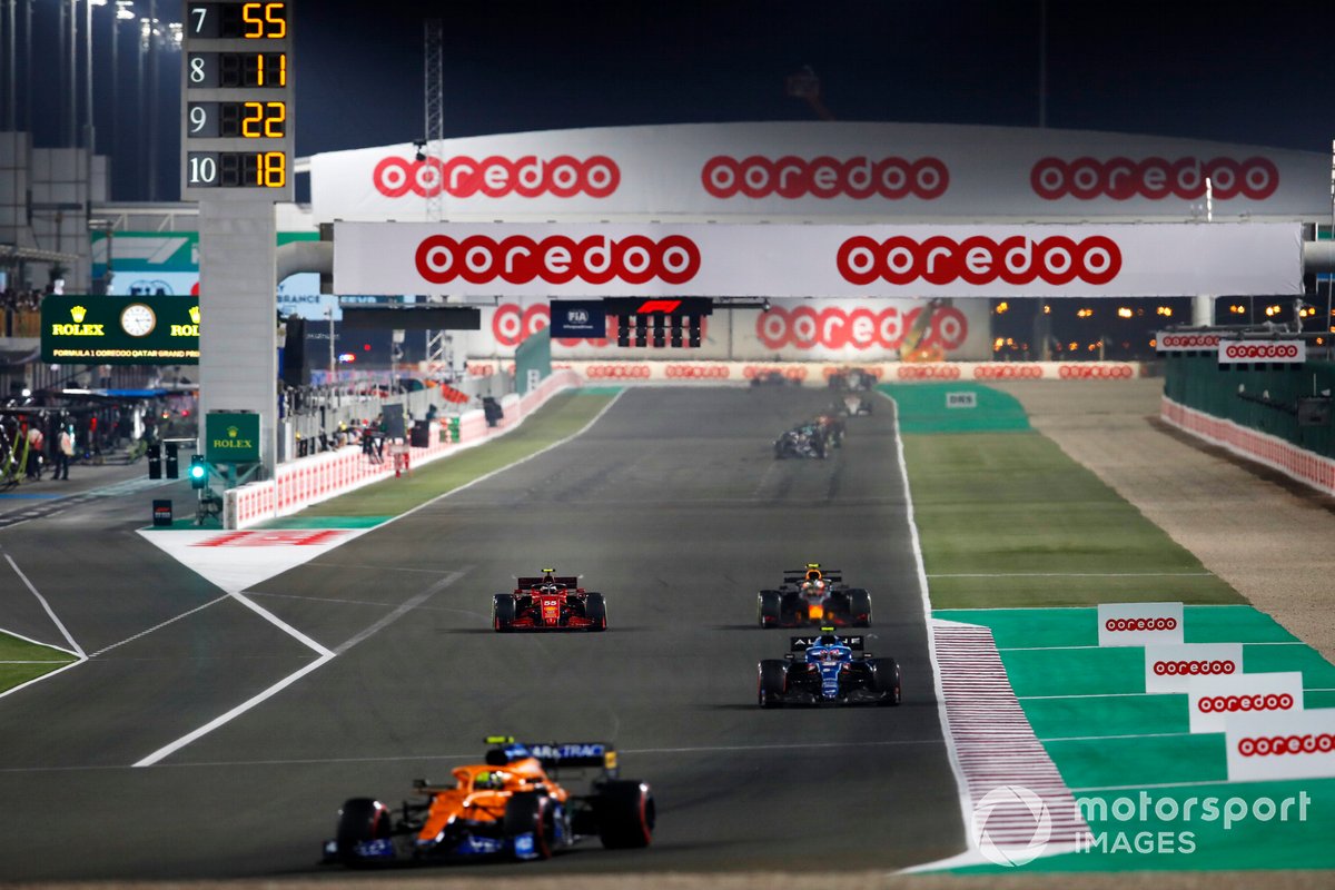 Lando Norris, McLaren MCL35M, Esteban Ocon, Alpine A521, Carlos Sainz Jr., Ferrari SF21, and Sergio Perez, Red Bull Racing RB16B