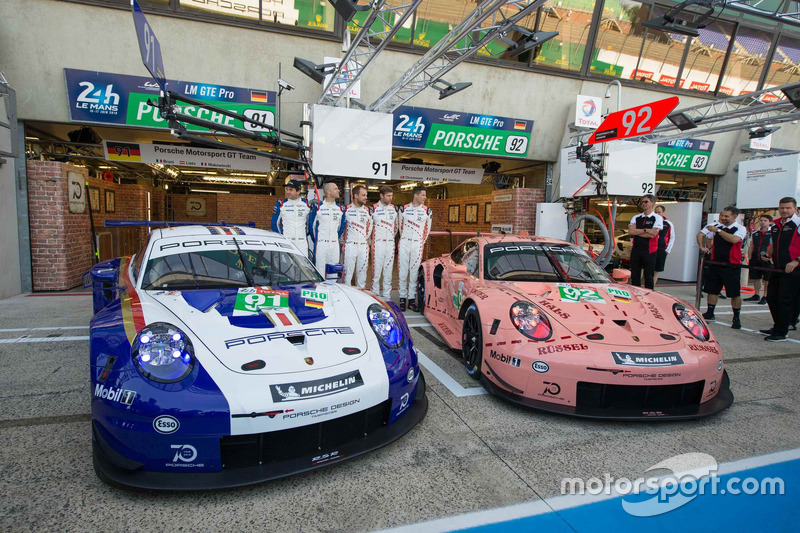 #92 Porsche GT Team Porsche 911 RSR and #91 Porsche GT Team Porsche 911 RSR with special liveries