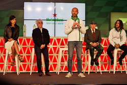 (L to R): Stephanie Sigman, Actress; Bernie Ecclestone, Heineken Global Head of Brand; Jackie Stewar
