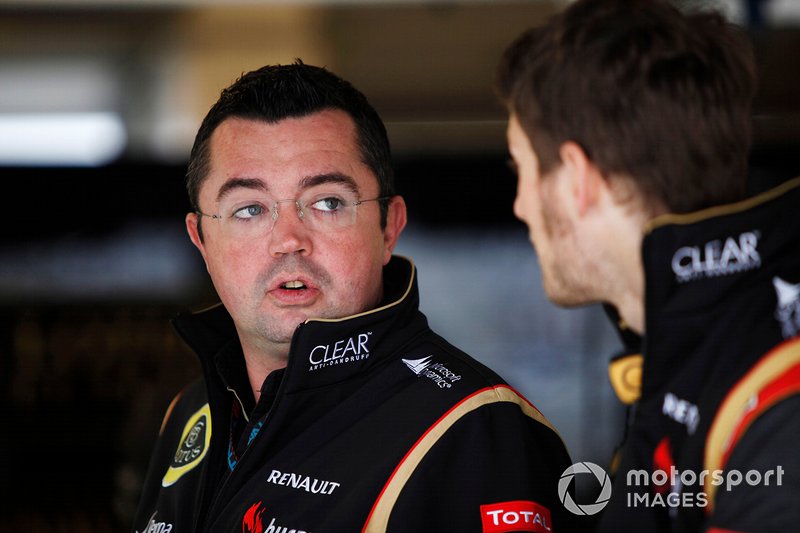 Eric Boullier, Director Lotus F1, con Romain Grosjean, Lotus F1