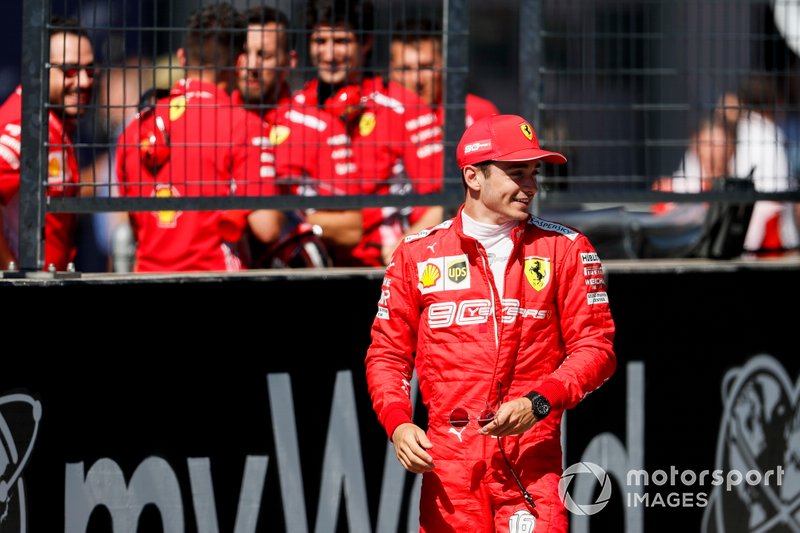 Pole Sitter Charles Leclerc, Ferrari celebrates in Parc Ferme