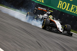 Sergio Perez, Sahara Force India F1 VJM09 blokkeert de banden bij het remmen