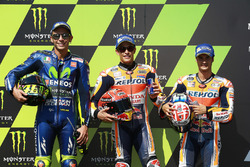 Polesitter Marc Marquez, Repsol Honda Team; 2. Valentino Rossi, Yamaha Factory Racing; 3. Dani Pedro