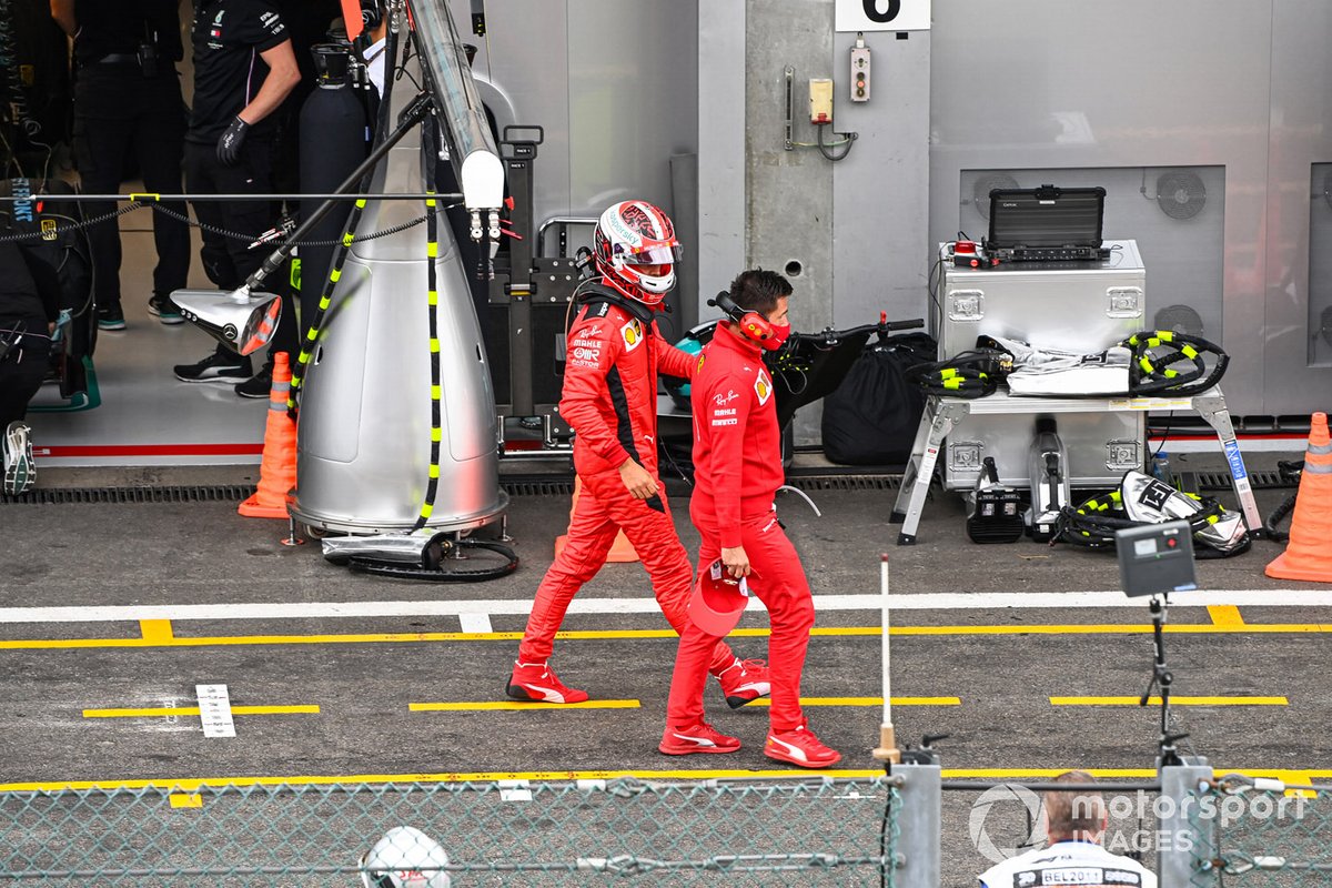 Charles Leclerc, Ferrari SF1000, in the pit lane after Q2