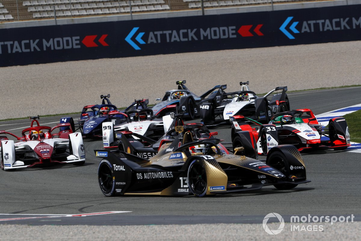 Antonio Felix Da Costa, DS Techeetah, DS E-Tense FE21, Sebastien Buemi, Nissan e.Dams, Nissan IMO2, Rene Rast, Audi Sport ABT Schaeffler, Audi e-tron FE07, Sergio Sette Camara, Dragon Penske Autosport, Penske EV-5, Pascal Wehrlein, Porsche, Porsche 99X Electric, Edoardo Mortara, Venturi Racing, Silver Arrow 02, Robin Frijns, Envision Virgin Racing, Audi e-tron FE07, Stoffel Vandoorne, Mercedes-Benz EQ, EQ Silver Arrow 02, at the start