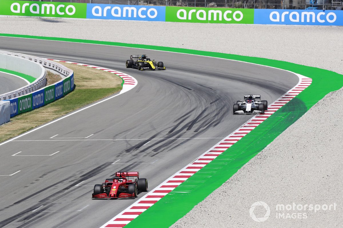 Sebastian Vettel, Ferrari SF1000, leads Daniil Kvyat, AlphaTauri AT01, and Daniel Ricciardo, Renault F1 Team R.S.20