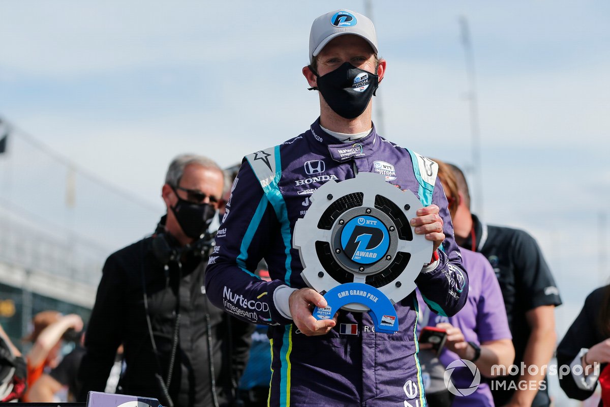 Pole award winner Romain Grosjean, Dale Coyne Racing with RWR Honda