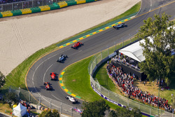 Lewis Hamilton, Mercedes AMG F1 W08, leads Sebastian Vettel, Ferrari SF70H, Valtteri Bottas, Mercedes AMG F1 W08, Kimi Raikkonen, Ferrari SF70H, Max Verstappen, Red Bull Racing RB13, and Felipe Massa, Williams FW40, at the start