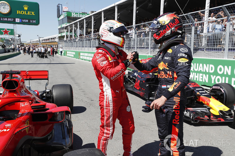 El hombre de la pole, Sebastian Vettel, Ferrari y Max Verstappen, Red Bull Racing