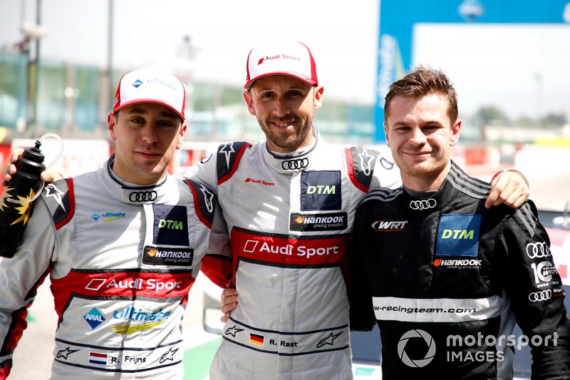 Top 3 after Qualifying, Pole sitter René Rast, Audi Sport Team Rosberg, Robin Frijns, Audi Sport Team Abt Sportsline, Jonathan Aberdein, Audi Sport Team WRT