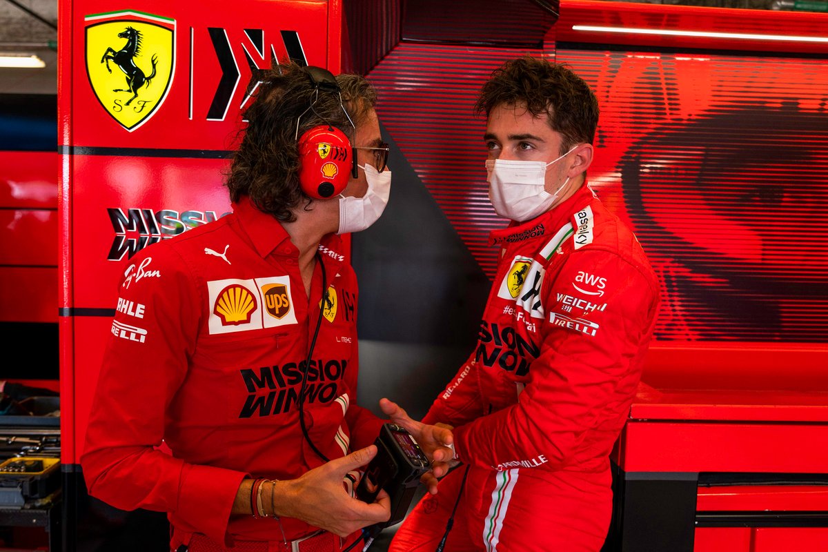 Charles Leclerc, Ferrari SF21, Laurent Mekies, Racing Director, Ferrari