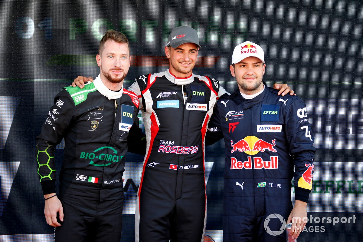 Top 3 dopo le qualifiche, Pole sitter Nico Müller, Team Rosberg, Mirko Bortolotti, Grasser Racing Team, Felipe Fraga, AF Corse