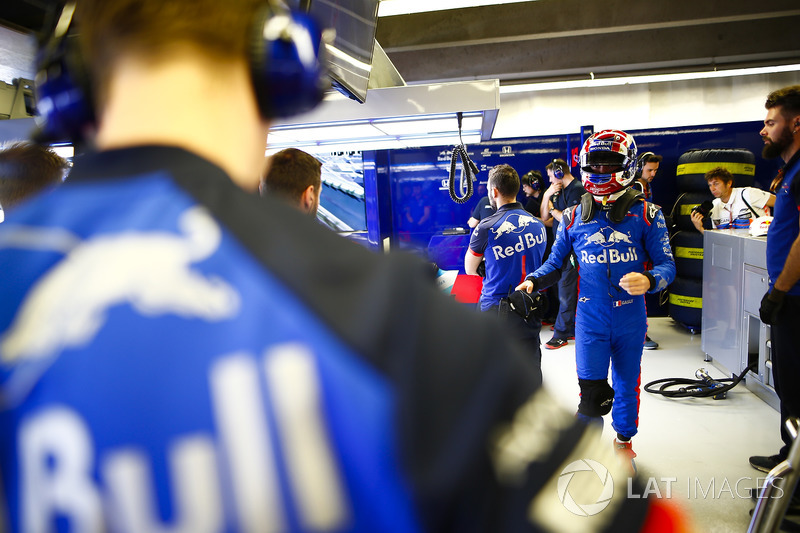 Pierre Gasly, Toro Rosso, in the team's garage