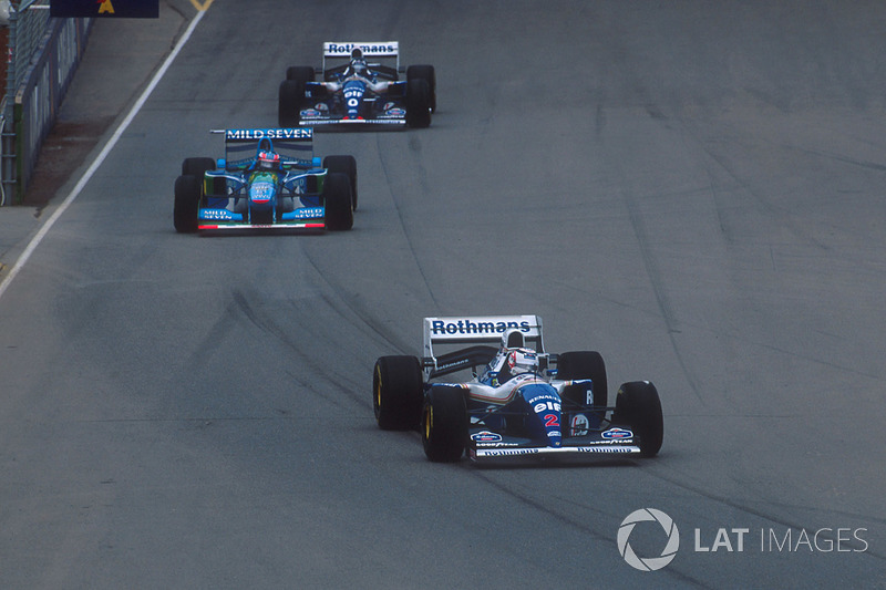 Nigel Mansell, Williams FW16B Renault, Michael Schumacher,Benetton B194 Ford ve Damon Hill, Williams FW16B Renault