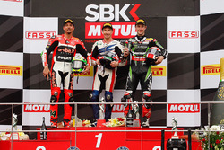 Podium: Sieger Nicky Hayden, Honda WSBK Team, 2. Davide Giugliano, Ducati Team, 3. Jonathan Rea, Kaw