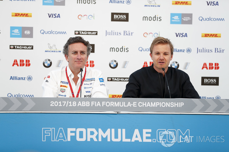 Alejandro Agag, CEO, Formula E, with Nico Rosberg, Formula E investor, Hugo Boss Ambassador, in the press conference