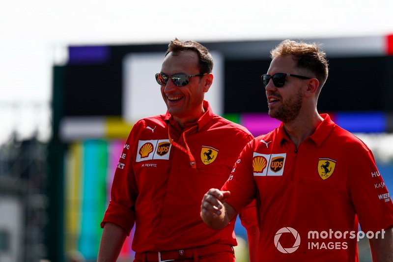 Sebastian Vettel, Ferrari walks the track with his team