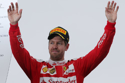 Sebastian Vettel, Ferrari celebrates his second position on the podium