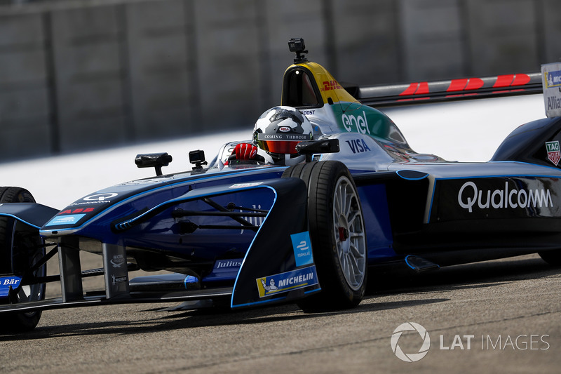 Jon Olsson, Alpine ski racer, on track in the Formula E track car