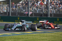 Lewis Hamilton, Mercedes AMG F1 W08, leads Sebastian Vettel, Ferrari SF70H