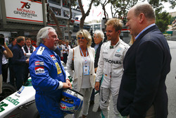 Keke Rosberg is reunited with his 1982 Williams FW08 Cosworth in a demonstration run with son Nico Rosberg, who took the wheel of his 2016 Mercedes W07 Hybrid. Prince Albert speaks to the pair on the grid