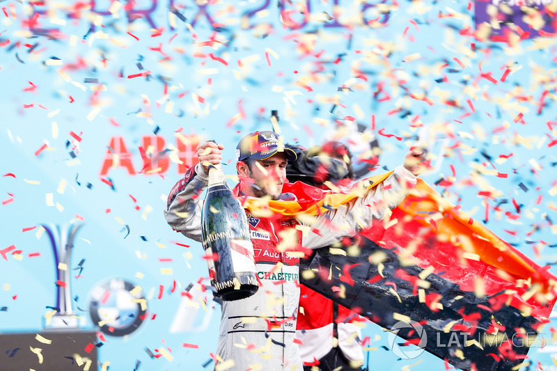 Jean-Eric Vergne, Techeetah, places 3rd, Lucas di Grassi, Audi Sport ABT Schaeffler, places 2nd, Daniel Abt, Audi Sport ABT Schaeffler, wins the Berlin ePrix