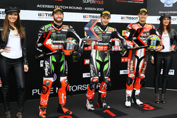Polesitter Jonathan Rea, Kawasaki Racing; 2. Tom Sykes, Kawasaki Racing; 3. Chaz Davies, Ducati Team