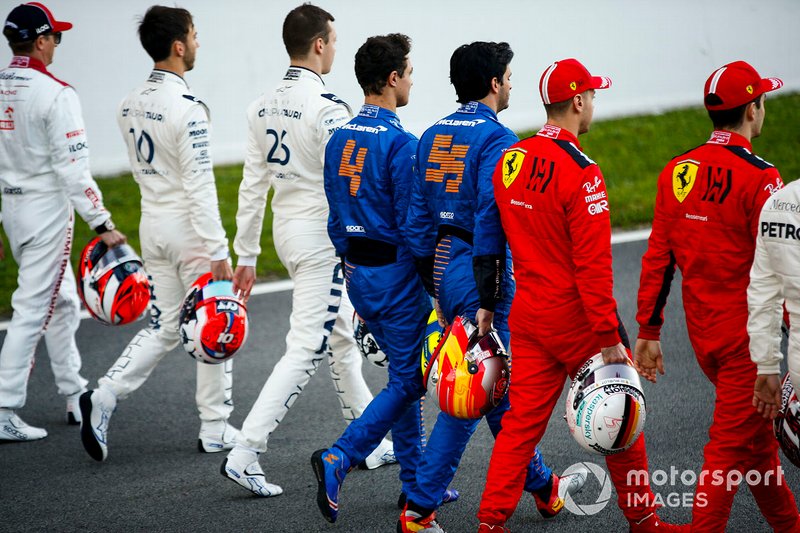 Pierre Galsy, AlphaTauri, Daniel Kvyat, AlphaTauri, Lando Norris, McLaren, Carlos Sainz, McLaren, Sebastien Vettel, Ferrari and Charles Leclerc, Ferrari