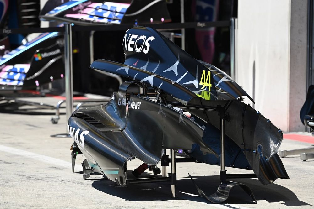 Mercedes W14 detalle de la carrocería trasera