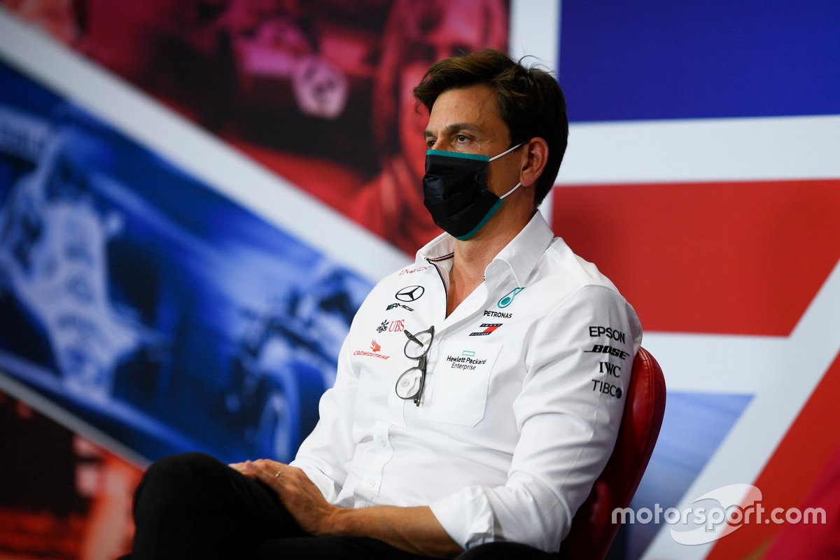Toto Wolff, Executive Director (Business), Mercedes AMG, in the team principals Press Conference