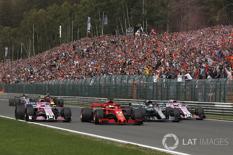 Esteban Ocon, Racing Point Force India VJM11, Sebastian Vettel, Ferrari SF71H, Lewis Hamilton, Mercedes AMG F1 W09, Sergio Perez, Racing Point Force India VJM11