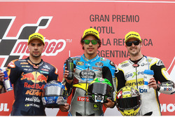 Podium: second place Miguel Oliveira, Red Bull KTM Ajo, race winner Franco Morbidelli, Marc VDS, third place Thomas Luthi, CarXpert Interwetten