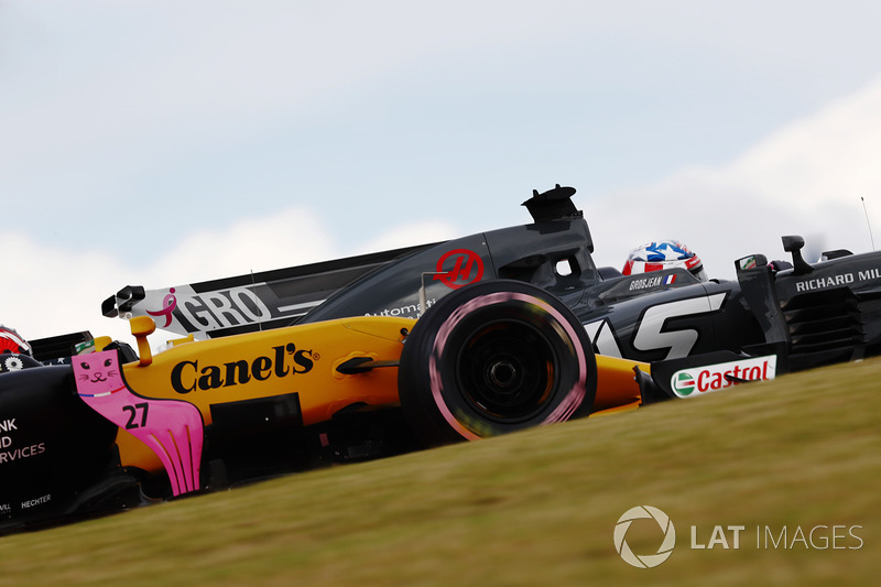 Nico Hulkenberg, Renault Sport F1 Team RS17, Romain Grosjean, Haas F1 Team VF-17