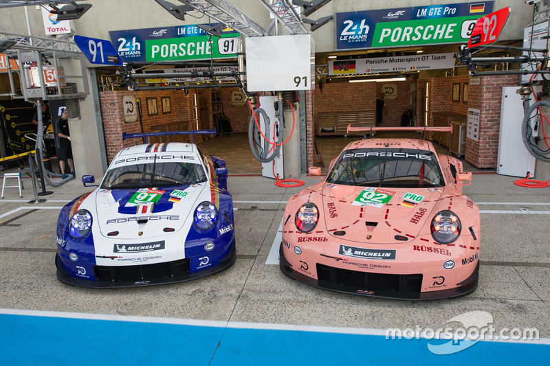#92 Porsche GT Team Porsche 911 RSR and #91 Porsche GT Team Porsche 911 RSR with special liveries