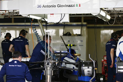 Sauber mechanics prepare Pascal Wehrlein's Sauber C36 for Antonio Giovinazzi