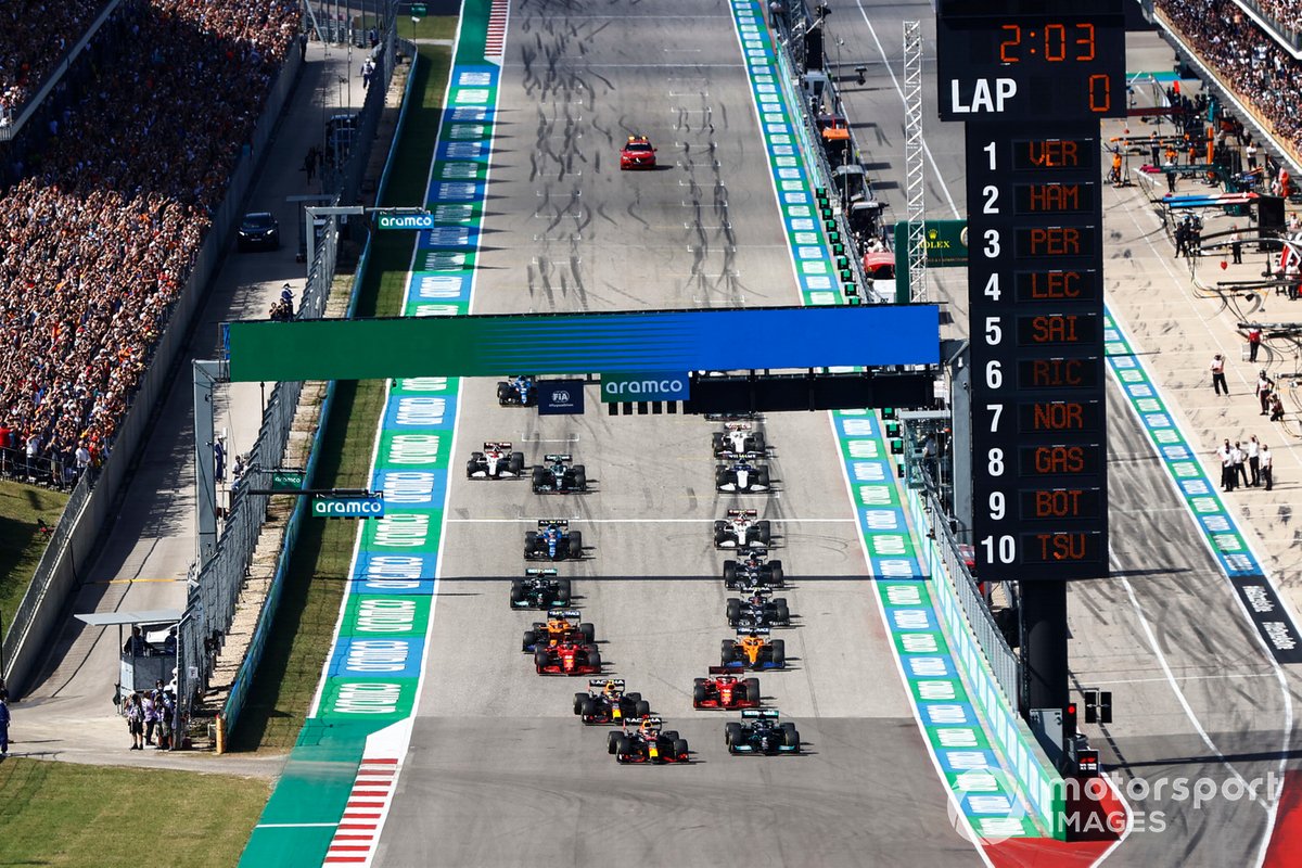 Max Verstappen, Red Bull Racing RB16B, Lewis Hamilton, Mercedes W12, Sergio Perez, Red Bull Racing RB16B, Carlos Sainz Jr., Ferrari SF21, Daniel Ricciardo, McLaren MCL35M, Charles Leclerc, Ferrari SF21