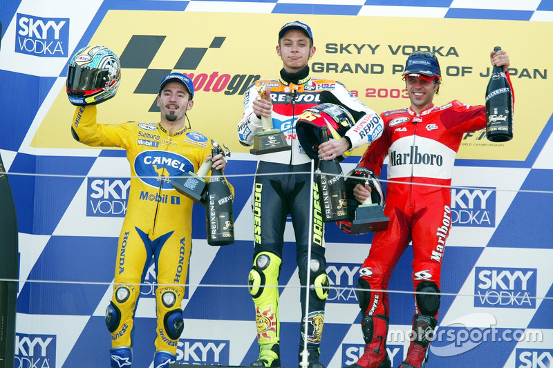 Valentino Rossi, Repsol Honda Team, meraih kemenangan di GP Jepang.