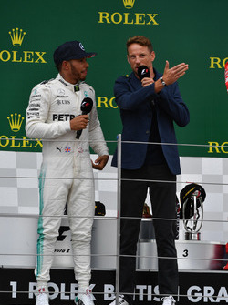 Lewis Hamilton, Mercedes AMG F1 and Jenson Button, McLaren on the podium