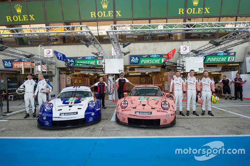 #92 Porsche GT Team Porsche 911 RSR and #91 Porsche GT Team Porsche 911 RSR with special liveries
