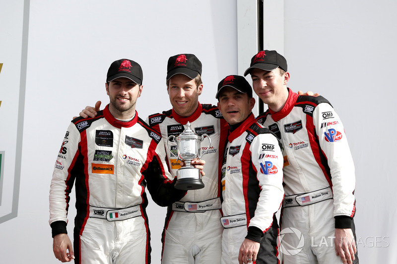 Victory lane, third place GTD: #48 Paul Miller Racing Lamborghini Huracan GT3: Madison Snow, Bryan Sellers, Andrea Caldarelli, Bryce Miller