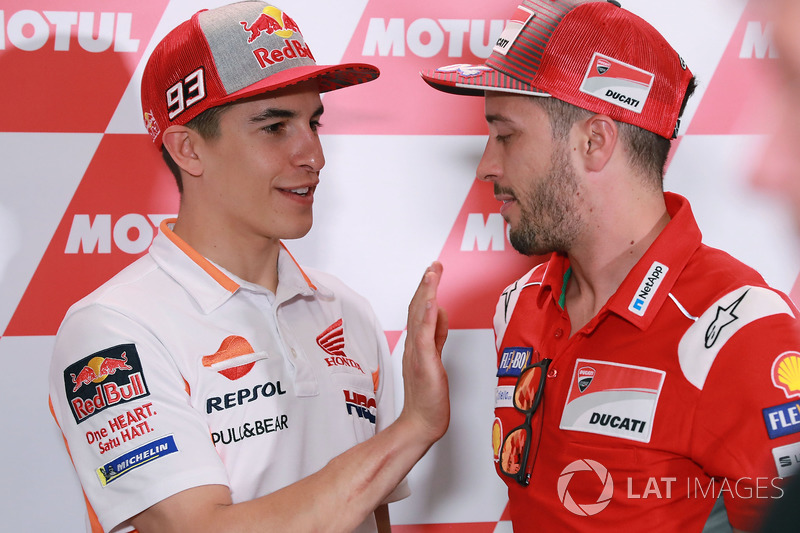 Marc Marquez, Repsol Honda Team, with Andrea Dovizioso, Ducati Team