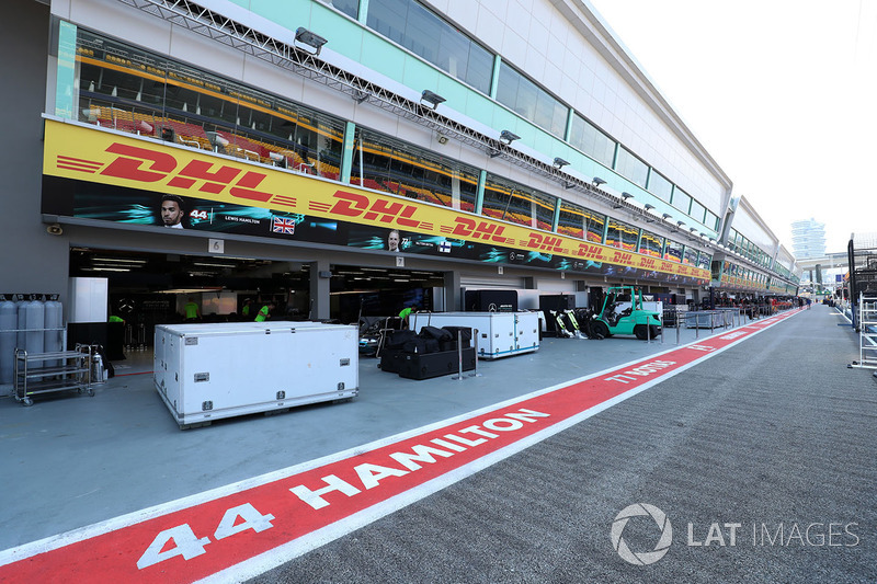 Mercedes AMG F1 garage and freight