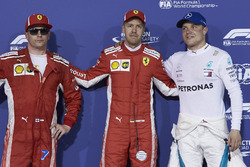 Sıralama turları ilk üç: Sebastian Vettel, Ferrari, Kimi Raikkonen, Ferrari, Valtteri Bottas, Merced