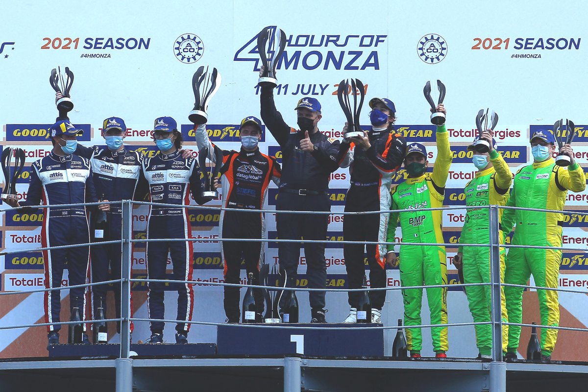 Podium LMP3: race winnners #4 DKR Engineering Duqueine M30 D08 - Nissan: Laurents Hörr, Alain Berg, second place #2 United Autosports Ligier JS P320 - Nissan: Wayne Boyd, Robert Wheldon, Edouard Cauhaupe, third place #13 Inter Europol Competition Ligier JS P320 - Nissan: Martin Hippe, Mattia Pasini, Ugo De Wilde
