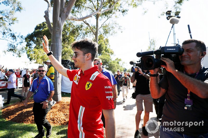 Charles Leclerc, Ferrari, arrives at the track