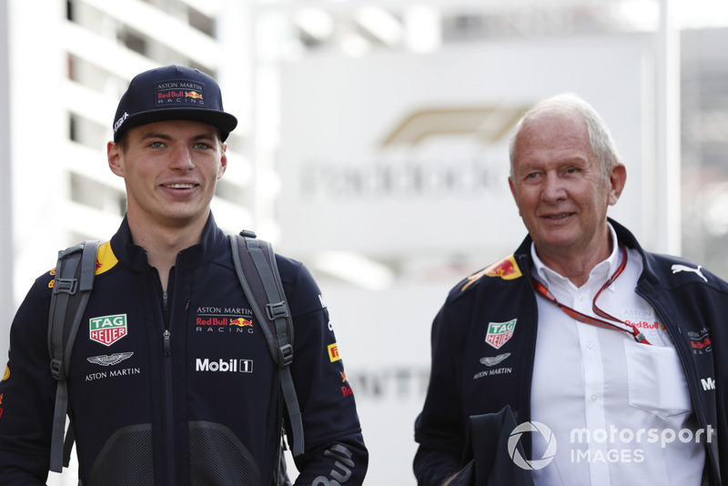 Max Verstappen, Red Bull Racing and Dr Helmut Marko, Red Bull Motorsport Consultant