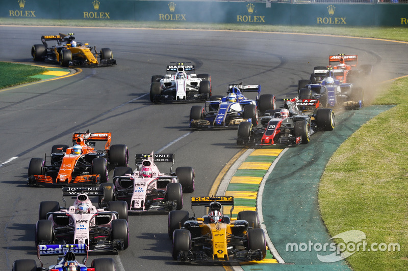Ніко Хюлькенберг, Renault Sport F1 Team RS17, Серхіо Перес, Force India VJM10, Естебан Окон, Force India VJM10, Фернандо Алонсо, McLaren MCL32, Кевін Магнуссен, Haas F1 Team VF-17, Маркус Ерікссон, Sauber C36